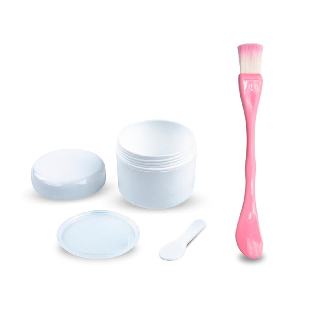 Kit Pincel Espátula 2 em 1 Skin Care + Pote Tampa Colher 30g Rosto Cuidados com a Pele Frascos