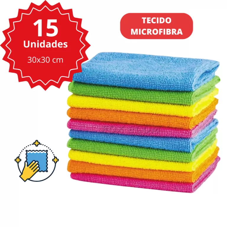 Kit 15 Pano Microfibra Limpeza 30x30cm Super Absor