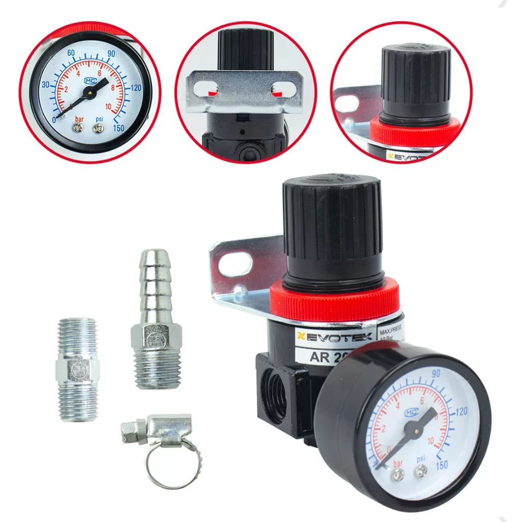 Regulador de Pressão Com Manômetro e Conexões Para Compressor