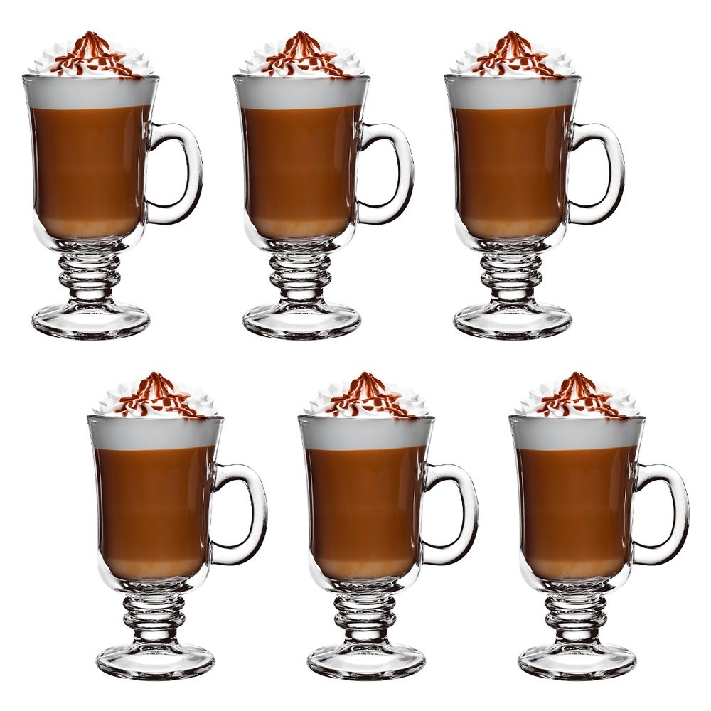 Jogo 6 Taça Vidro 230ml Transparente Xícara Caneca Para Cappuccino Tomar Chocolate Quente Café Nespr