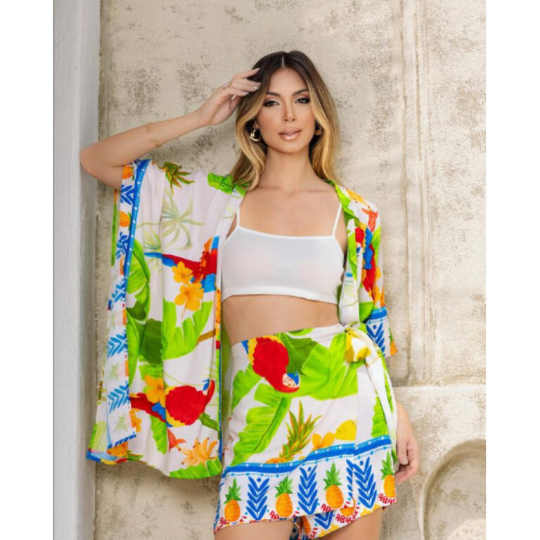 Conjunto Kimono e Short Saia Feminino Inspiração