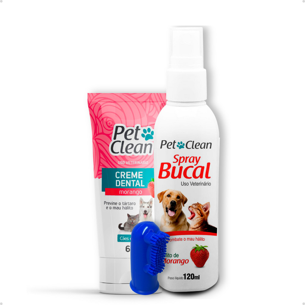 Kit Higiene Bucal Creme Dental Pasta de Dente Cachorro e Gato + Spray Bucal + Dedeira Pet Clean