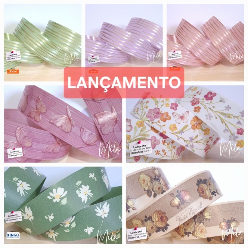 Fita Plástica Decorada para Laço 32mm x 10 metros FRACIONADA rolo PEQUENO Várias Cores Xingó Albano