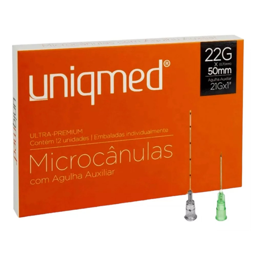 22Gx50mm Microcânulas Com Agulha Auxiliar 21G Uniqmed 12Un