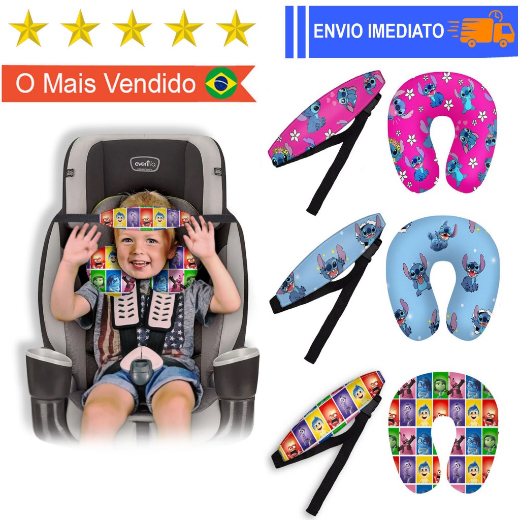 Kit Almofada de pescoço + Faixa Apoio Suporte Cabeça de Bebê Cadeirinha Carro