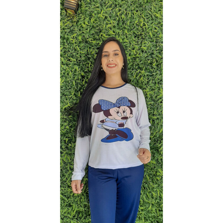 Pijama Feminino Adulto Minnie Inverno Manga Longa 