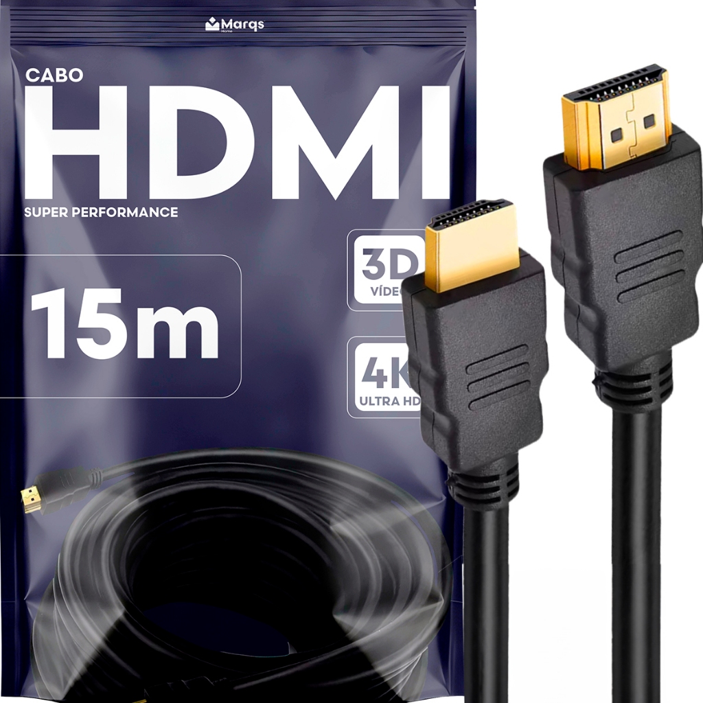 Cabo HDMI 15m Metros Full HD1080P 4K PS3 PS4 PS5 TV DVD XBOX Projetor Blindado Gold Alta Qualidade