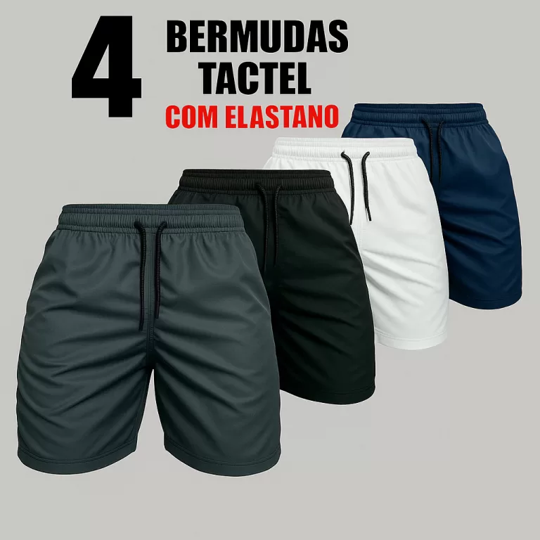 Short Masculino Kit com 4 bermuda Tactel Premium c