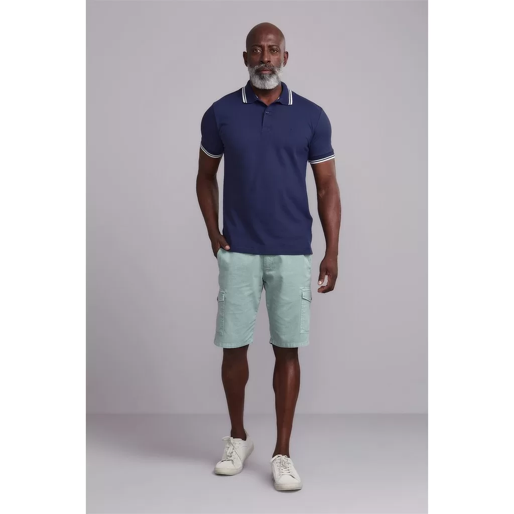 Polo Manga Curta Piquet Básica Slim Fit – Azul Noturno