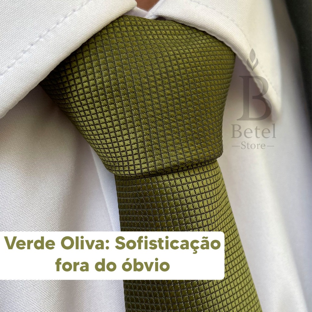 Gravata Verde Oliva Masculina Slim Social Premium Elegante Moderna Quadriculada