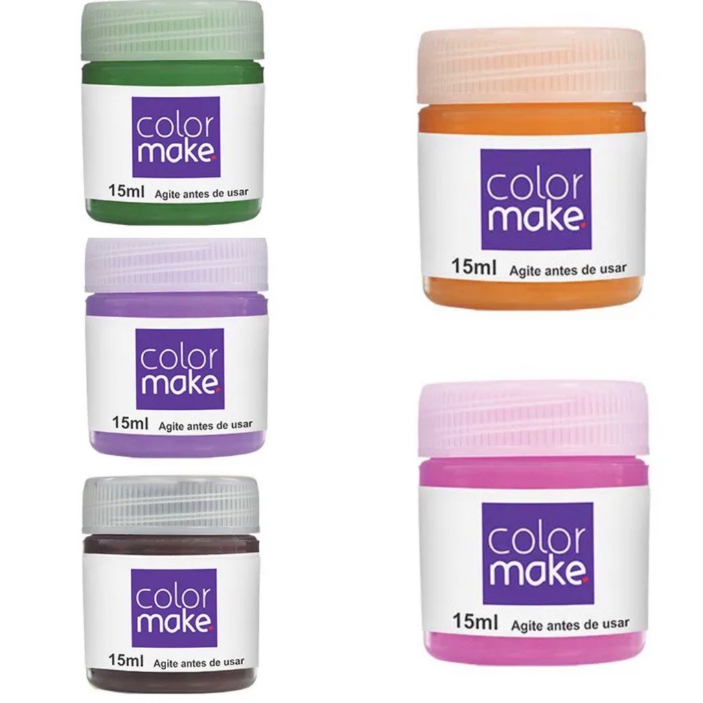Kit Tinta Liquida Facial Colormake 15ml C/ 5 (pink/laranja/marrom/verde/roxo)
