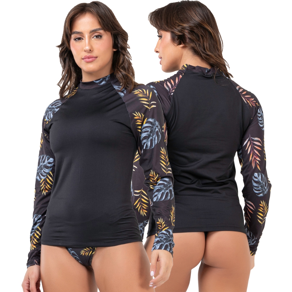 Blusa Térmica Feminina Proteção Uv 50+ Manga Longa Estampada Camisa Segunda Pele Praia Piscina 031