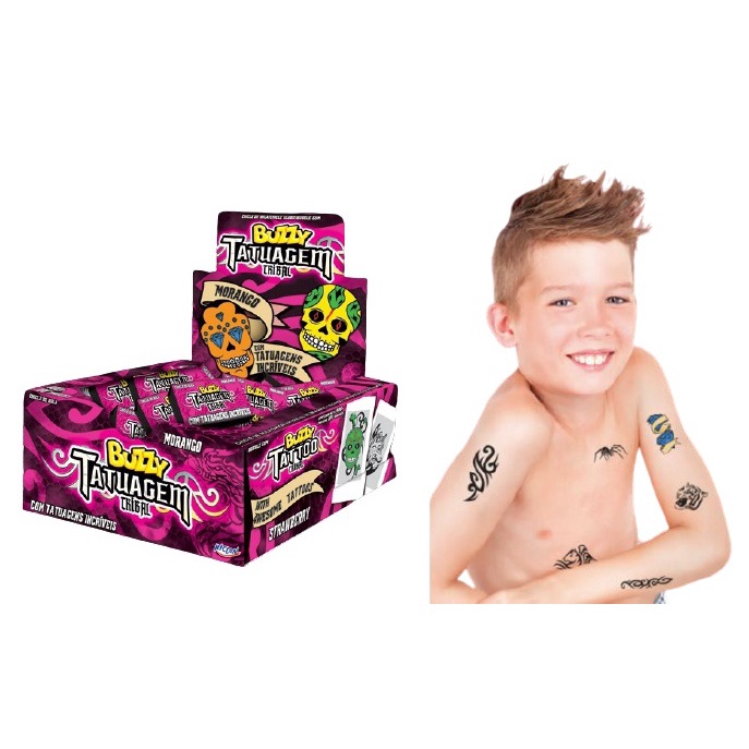 Caixa Chiclete Buzzy Tattoo Tribal c/ 100 unidades