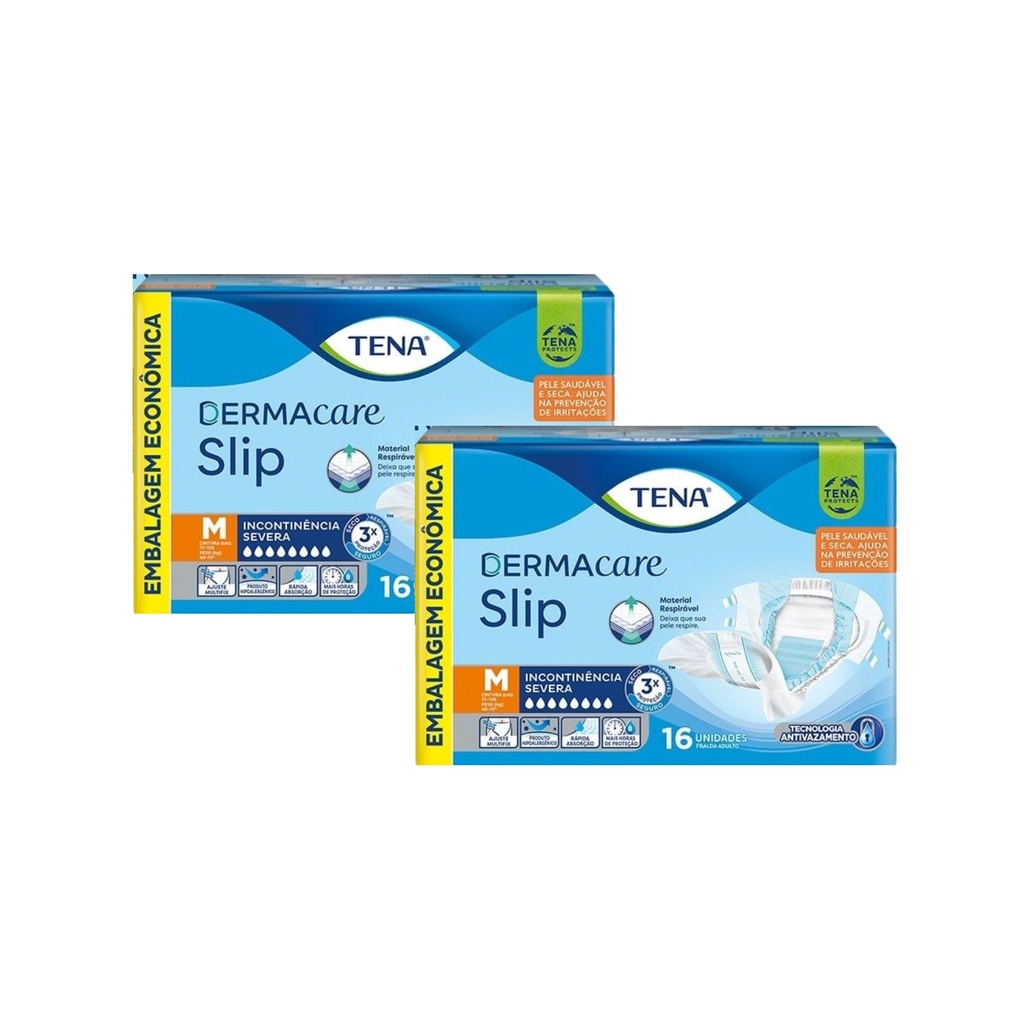 KIT 2 FRALDAS GERIÁTRICA TENA SLIP DERMACARE M – 16 un