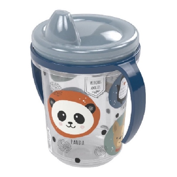 Copo Caneca com Alça e Tampa Azul Bichinhos 330 m