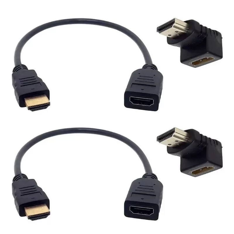 Kit 2 Cabos Hdmi 30 Cm 90° Pequeno Curto Para Chromecast, Tv