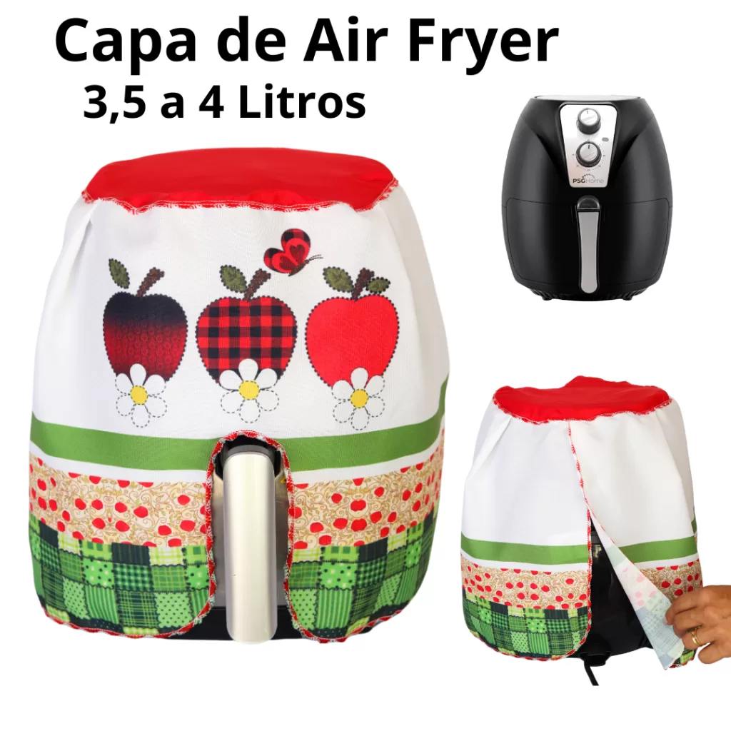 Capa Para Fritadeira Elétrica Air Fryer Ayfray 3,5 a 4 L Protetora Oxford Maçãs Outfiter