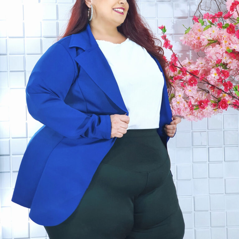 Casaco Blazer Plus Size Neoprene Casual Social Fes
