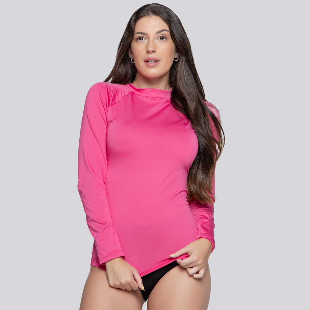 Blusa Feminina Proteção UV Manga Longa Camisa Segunda Pele Moda Praia Verão 2023 Piscina UV 50+