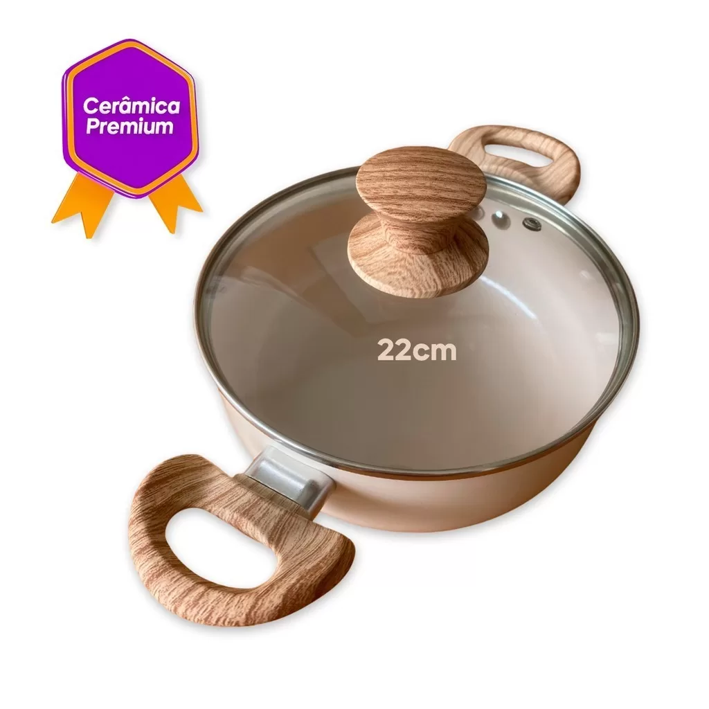 Panela Caçarola Revestimento em Cerâmica Com Tampa 22 cm TOP