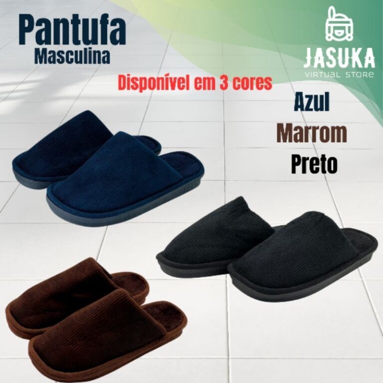 Pantufa Masculina Chinelo Lisa Azul, preto ou marr