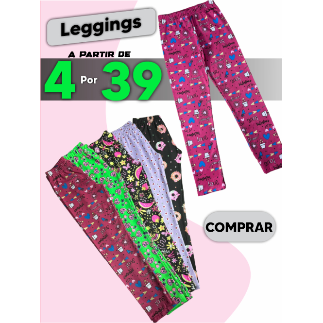 Kit com 4 Leggings Infantil Menina Estampadas em S