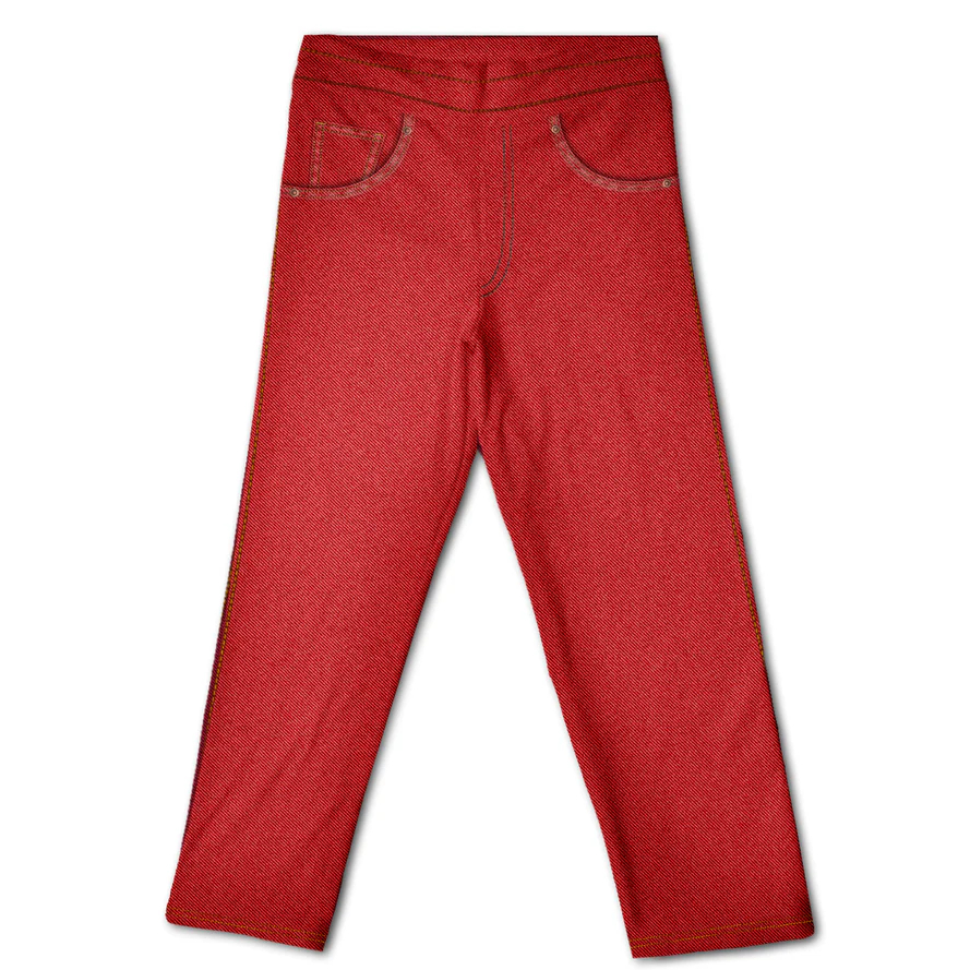 Calça Fake Jeans Infantil Menina Vermelho MiniBoo Proteção Solar 50+