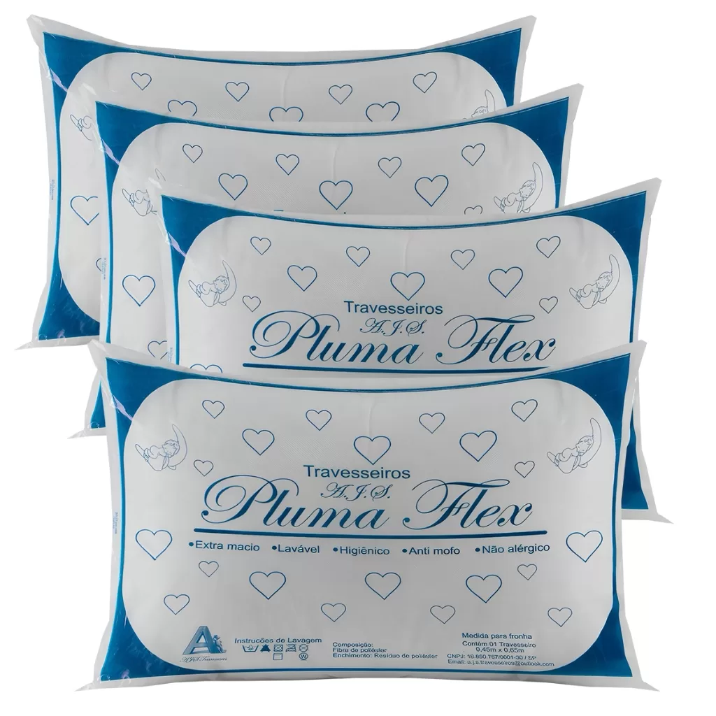 4 Travesseiro De Fibra Mista Promoção, Tecido Tnt Macio, Confortável, Grande