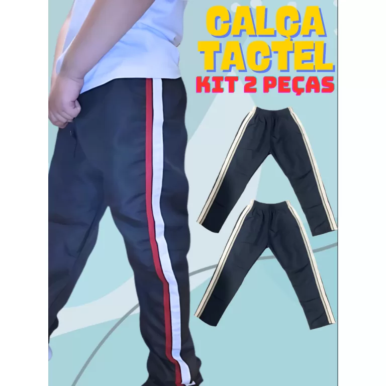 KIT 2 Calças Tactel Listras Sortidas (SEM PUNHO)