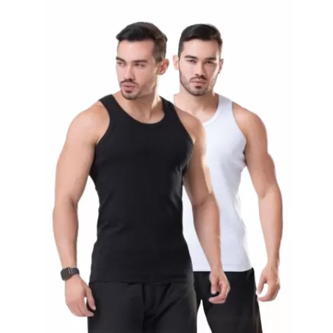Kit 2 Regatas Masculinas Básicas Caneladas