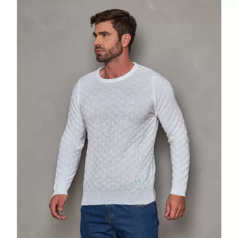Suéter Lã Tricô Xadrez Blusa de Frio Masculina 