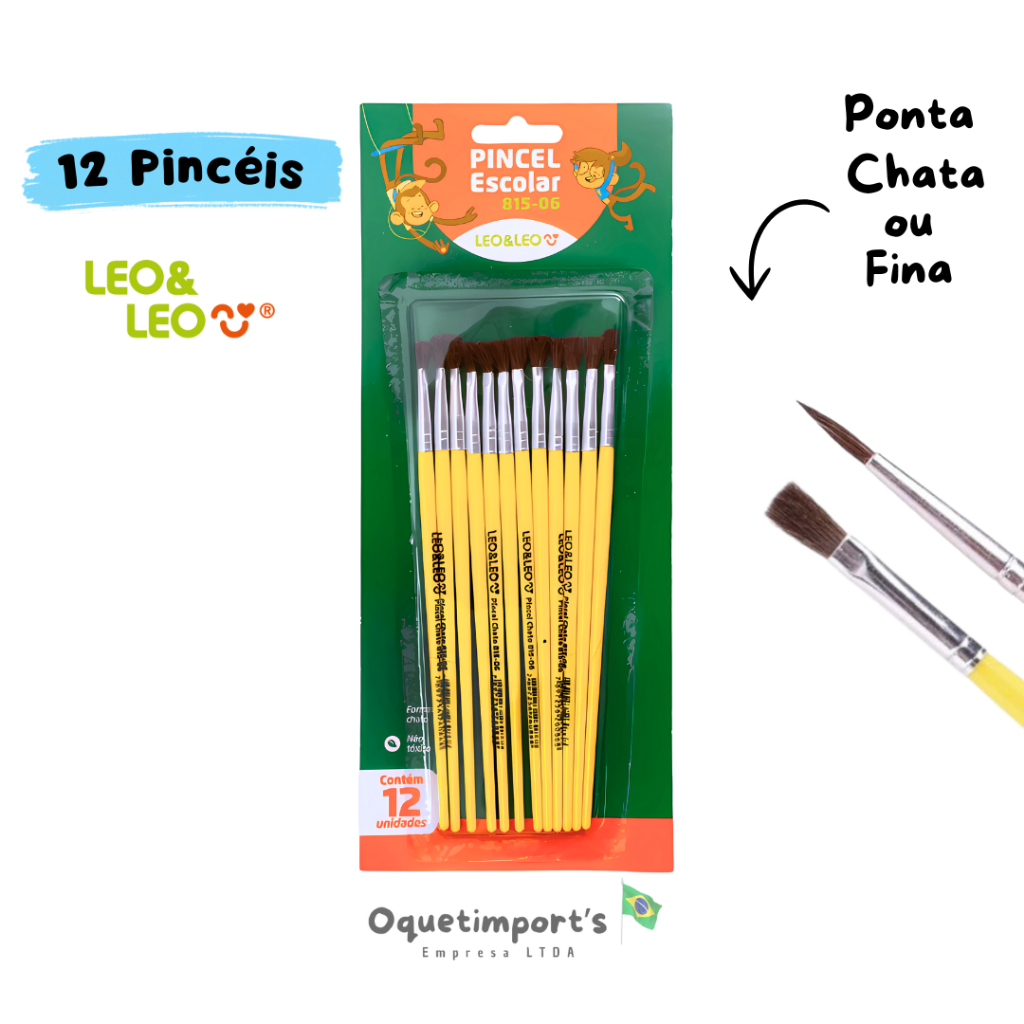 Kit Pincel Escolar P/ Pintura em Guache e Artesanato Leo Leo 12 ou 24 Unidades