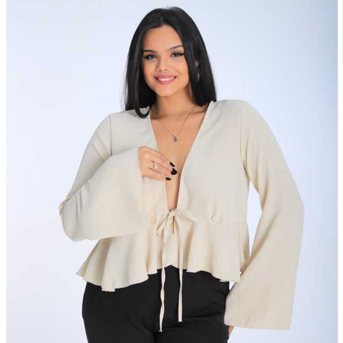 Blusa Cropped Feminina Boho com Amarração Fronta