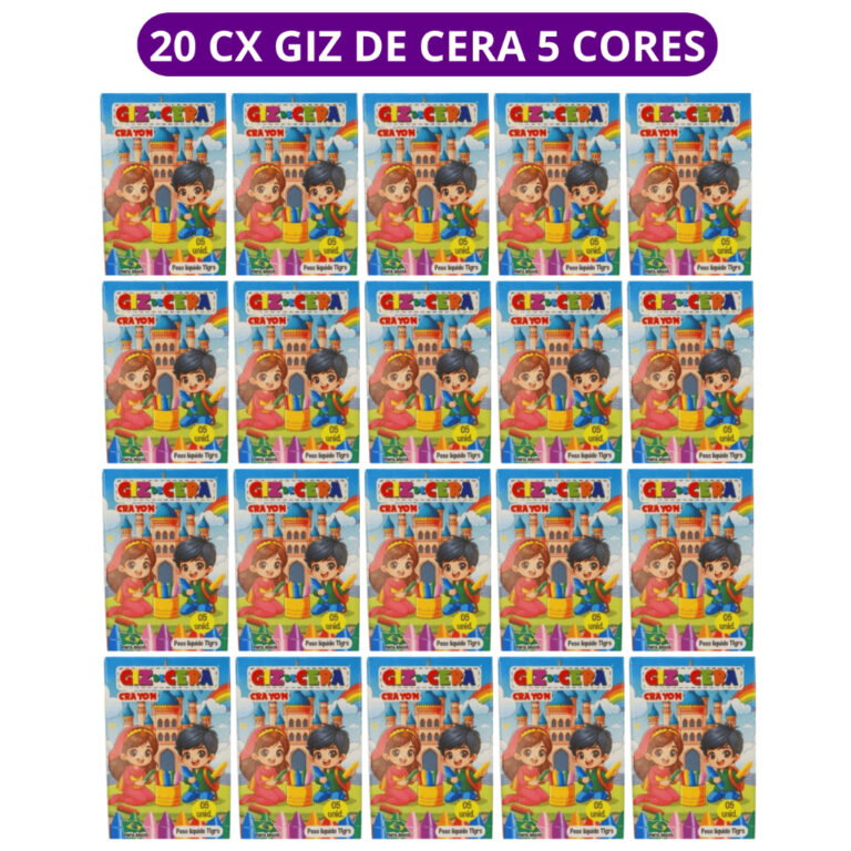 20 cx Mini Giz de Cera 5 Cores P/ Kit Festa Lembra