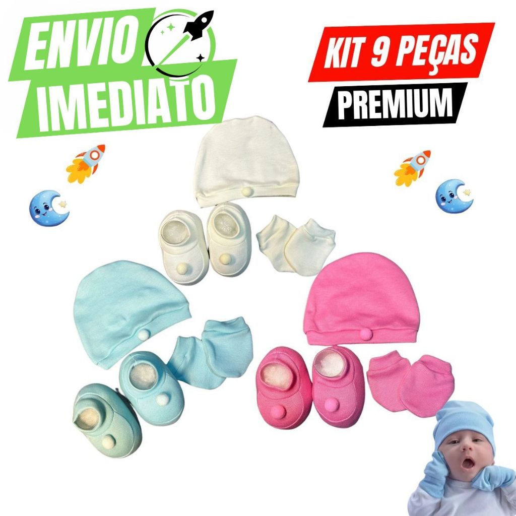 Kit Enxoval Saída Maternidade Conjunto Touca Luva Sapatinho Bebê Recém Nascido Presente