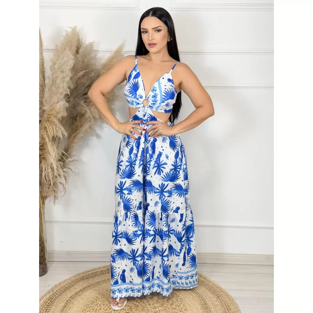 VESTIDO LONGO ETSMPADO, VESTIDO ESTTAMPADO CON REGULAGEM, VESTIDO LONGO DE ESTAMPA TROPICAL