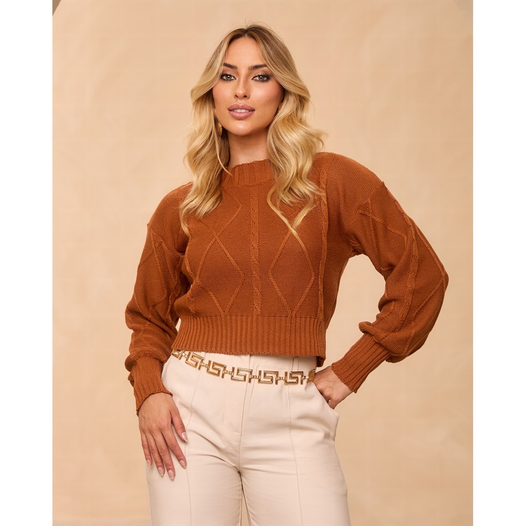 Blusa Detalhe Losango Manga Longa Tricot Inverno