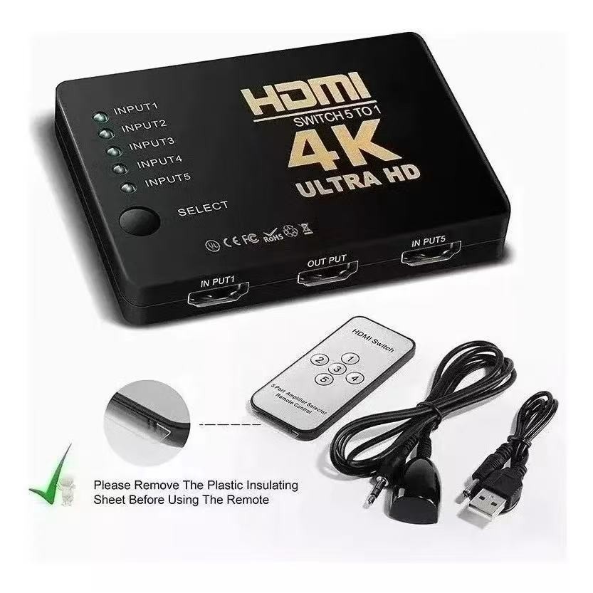 Switch Hdmi Adaptador Hub 5×1 Splitter 4k Com Controle Linha PREMIUM 2025
