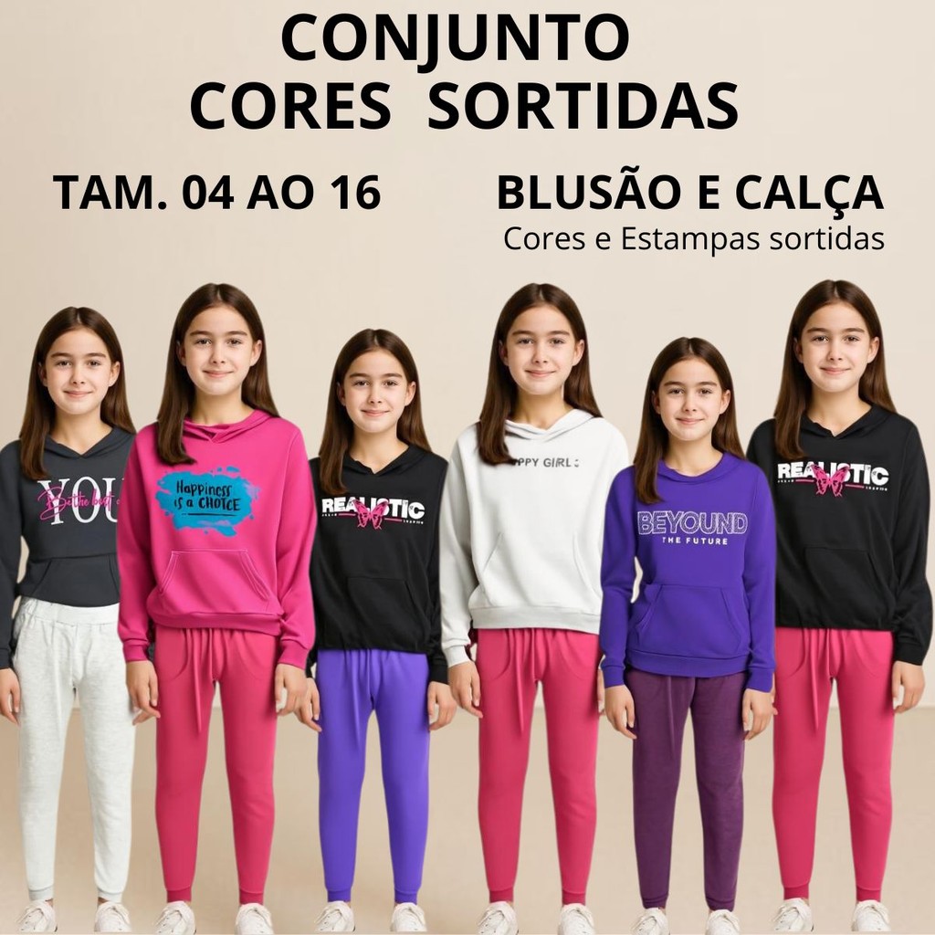 Conjunto Menina Blusa Suede Modal Justa e Leve com Calça Moletom Peluciado Infantil SORTIDO 3125-A