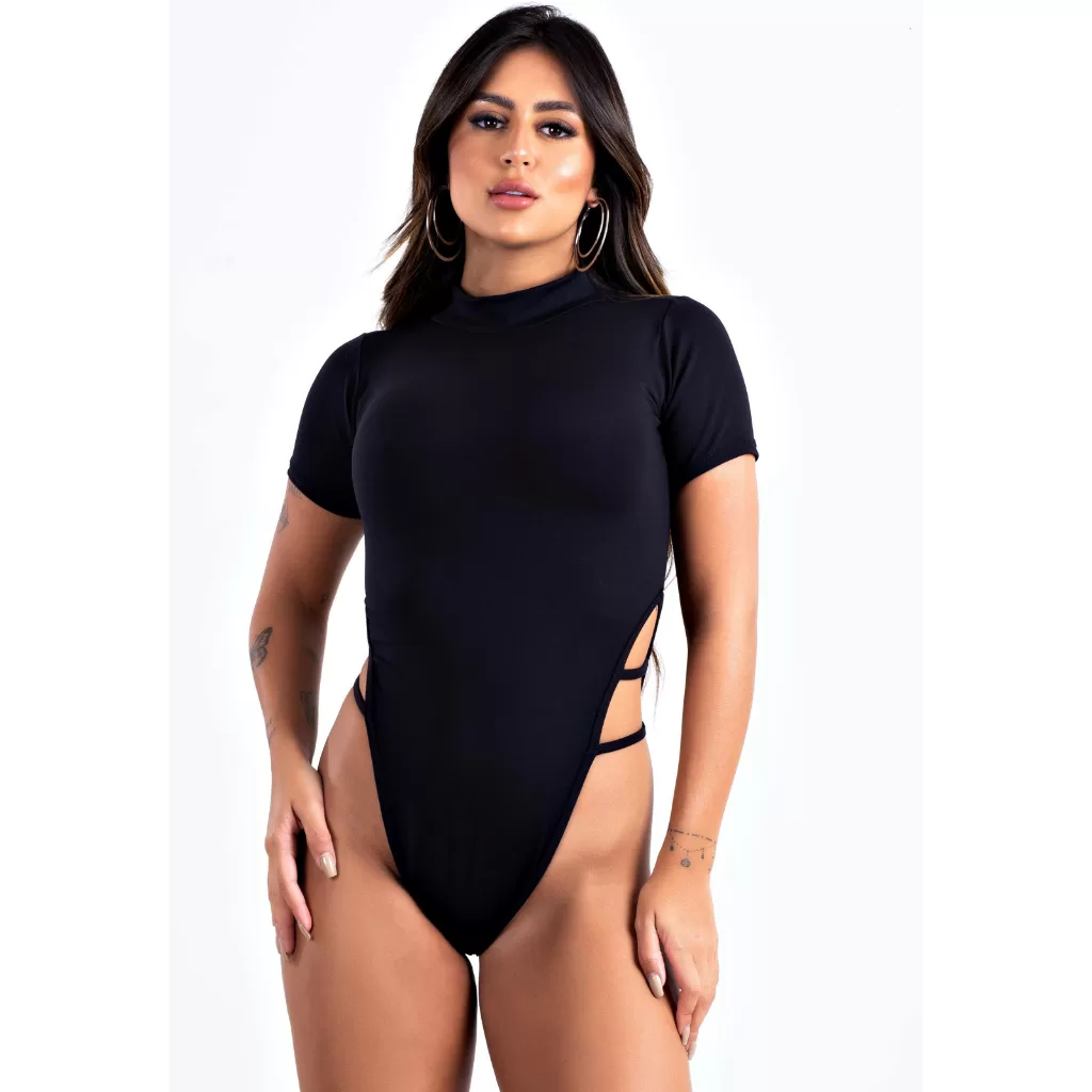 Body Santiago Com Tiras no Quadril Fashion Feminino Estilo