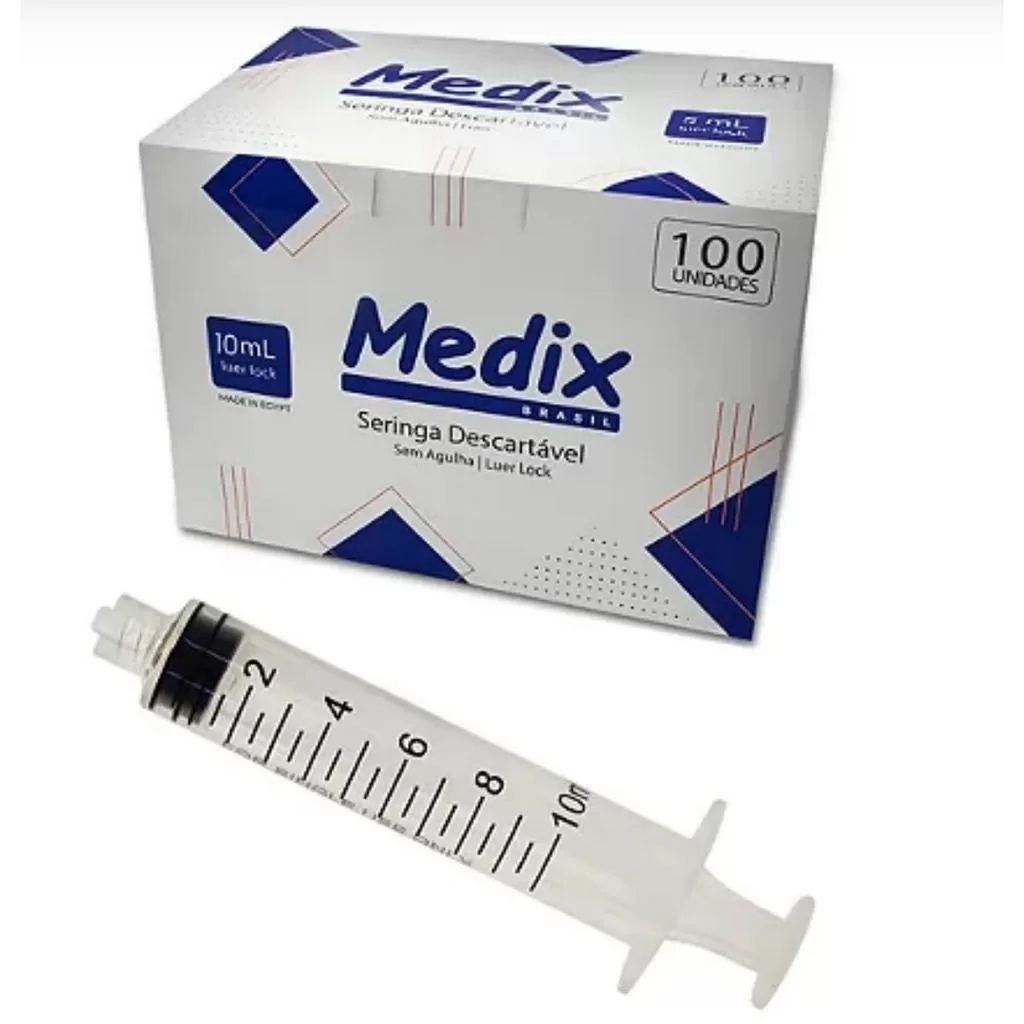Seringa 10ml Descartável Bico Luer Lock Medix – 10 Un