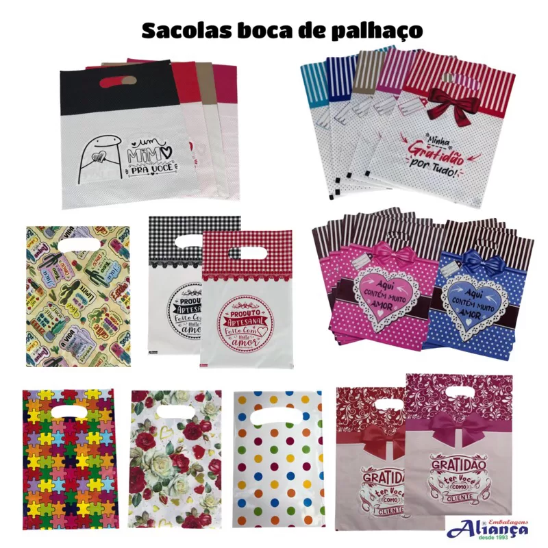 Sacolas Boca de Palhaço 40x50cm Estampadas 50un.