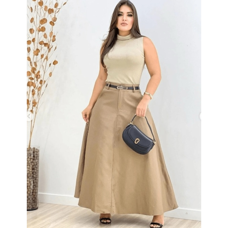 SAIA RODADA LONGA FEMININA ALFAIATARIA MODA EVANGÉLICA SOCIAL