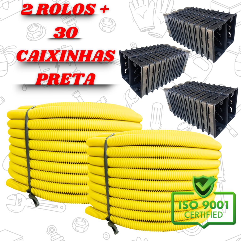 Kit 2 conduite corrugado + 20 Caixinha Preta, canduite reforçado