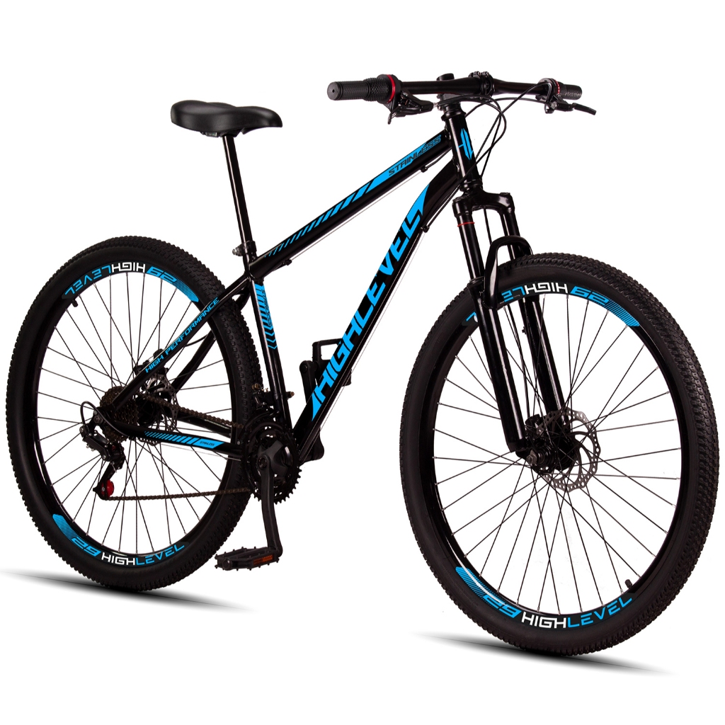 Bicicleta Aro 29 Aço Carbono Highlevel Freios a Disco Suspensão 21v