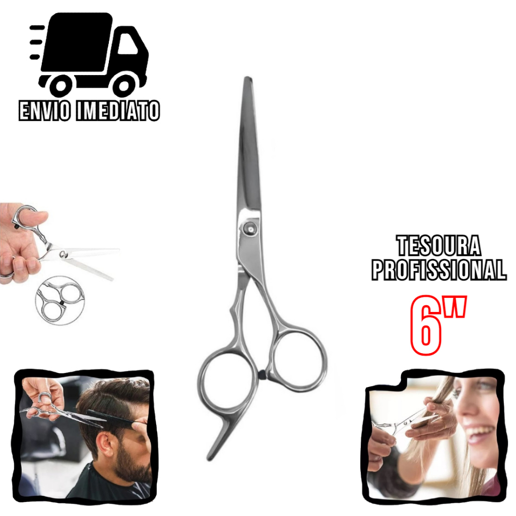 Tesoura Cabeleireiro Profissional 6 Aço Inoxidável Barbearia e Salão