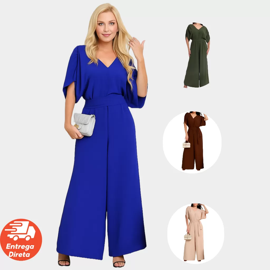 Macacão Feminino Soltinho Pantalona Social Fendas