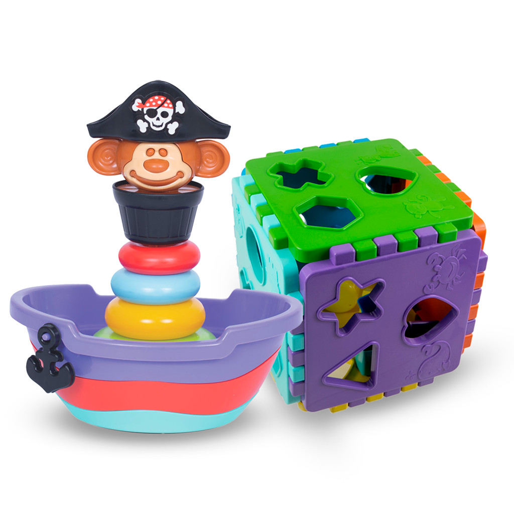 Brinquedos Educativos 1 ano Bebê Menino e Menina – Baby Pirata + Cubo