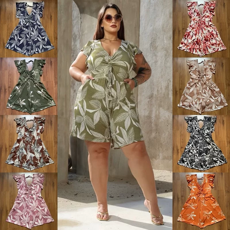 Macacão LANÇAMENTO macaquinho verão plu size curto feminino adulto tamanho grande modelagem ampla co