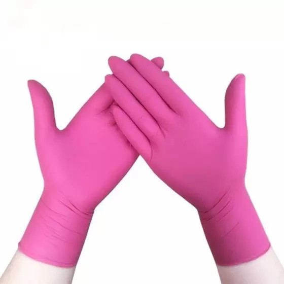 Luva Nitrílica Rosa Sem Pó Descartável 100 UN P